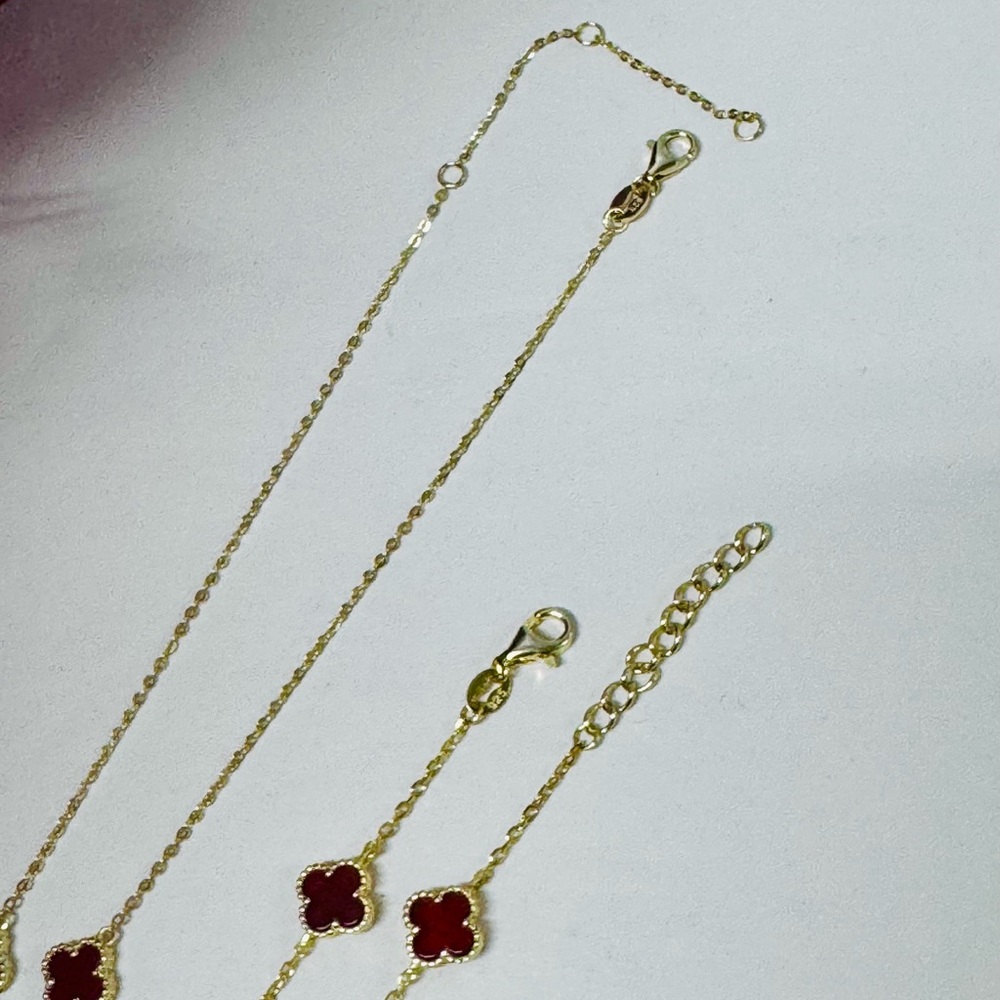 ❤️‍🔥SALE 14K/925S CUSTOM RED CARNELIAN CLOVER SET - Picture 12 of 12